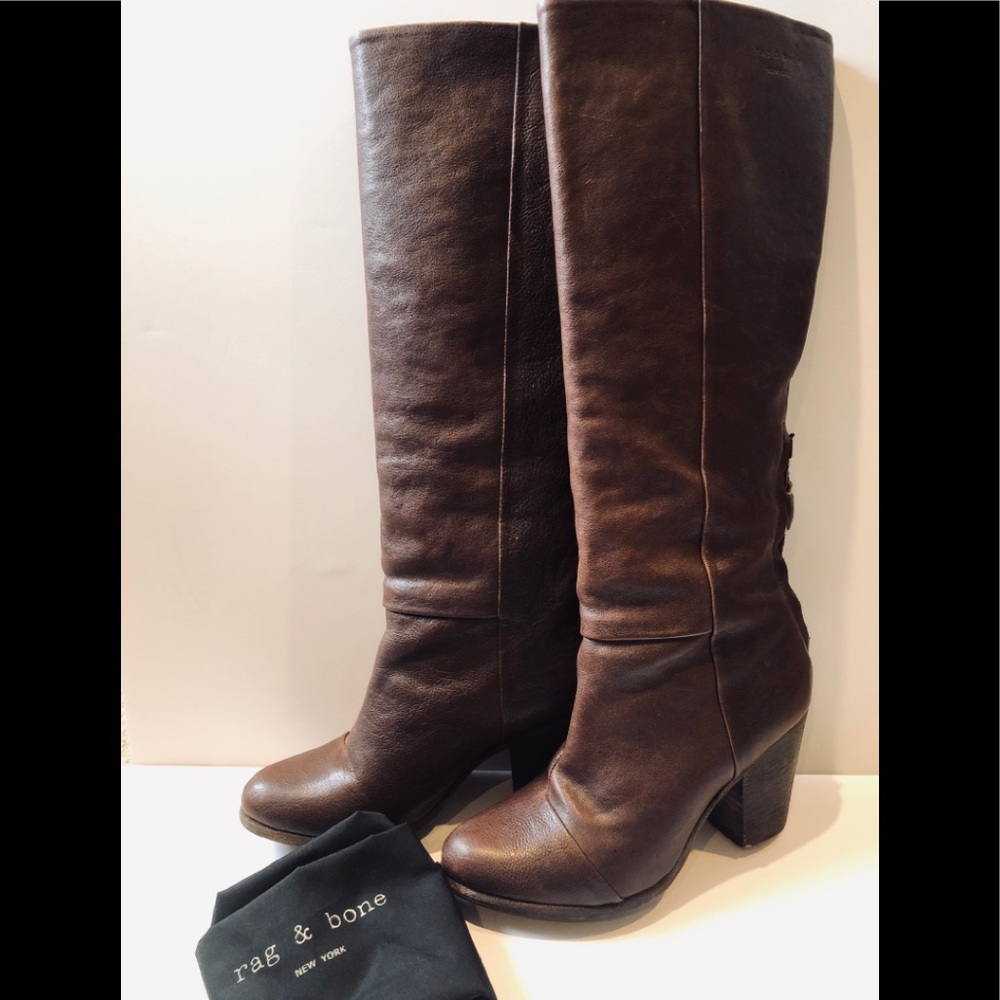RAG & BONE Newbury Tall Dark Brown Boots sz36